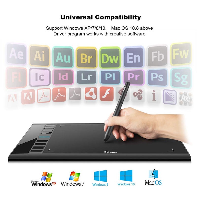 UGEE M708 Drawing Tablet,10 x 6 inch 16K Pressure Level Digital Graphics Tablet,Battery-Free Stylus,8 Hot Keys Compatible with Win,iOS,Android,Prefect for Artist,Designer,Beginner Online Teaching - Image 5